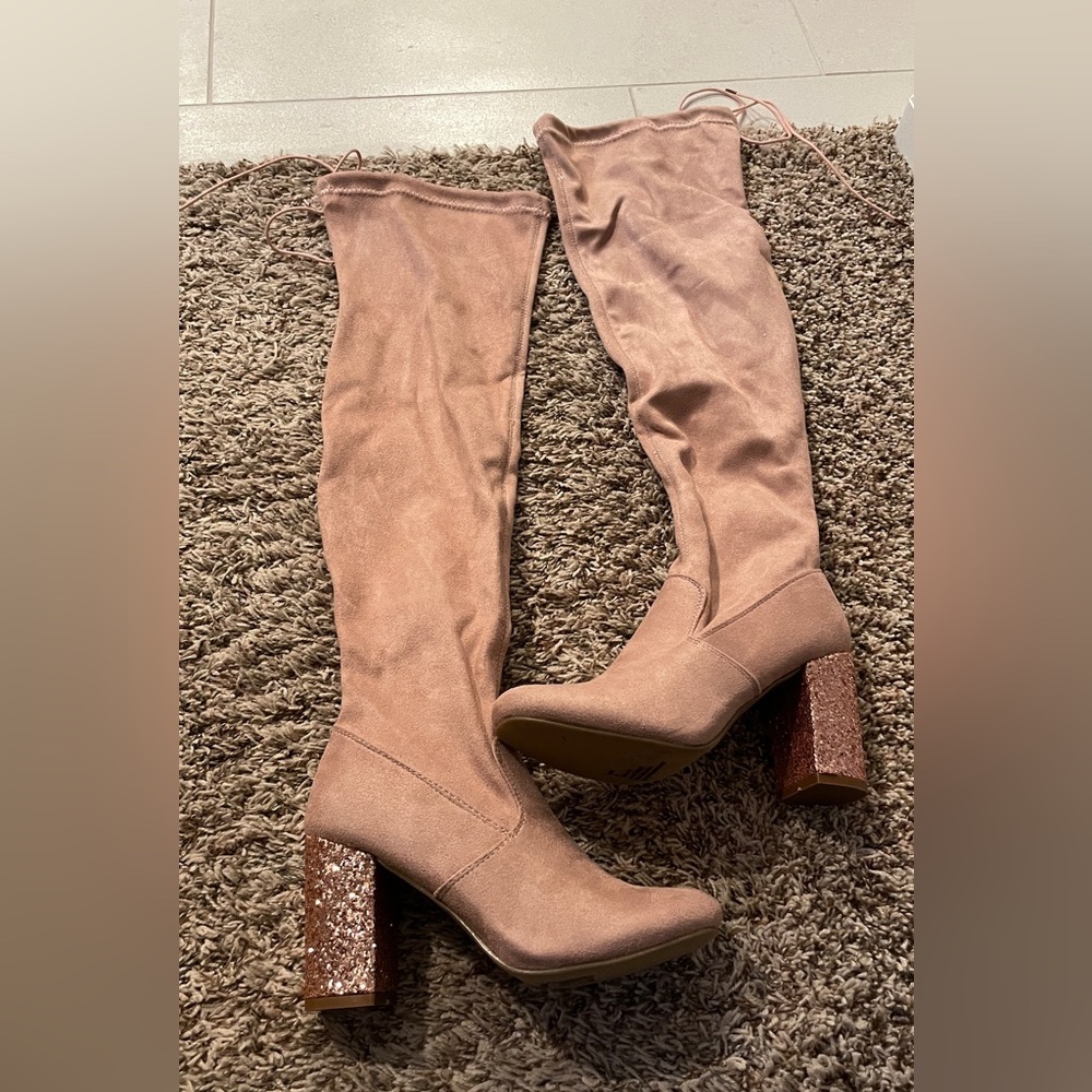 Charlotte Russe over the knee heeled blush boots